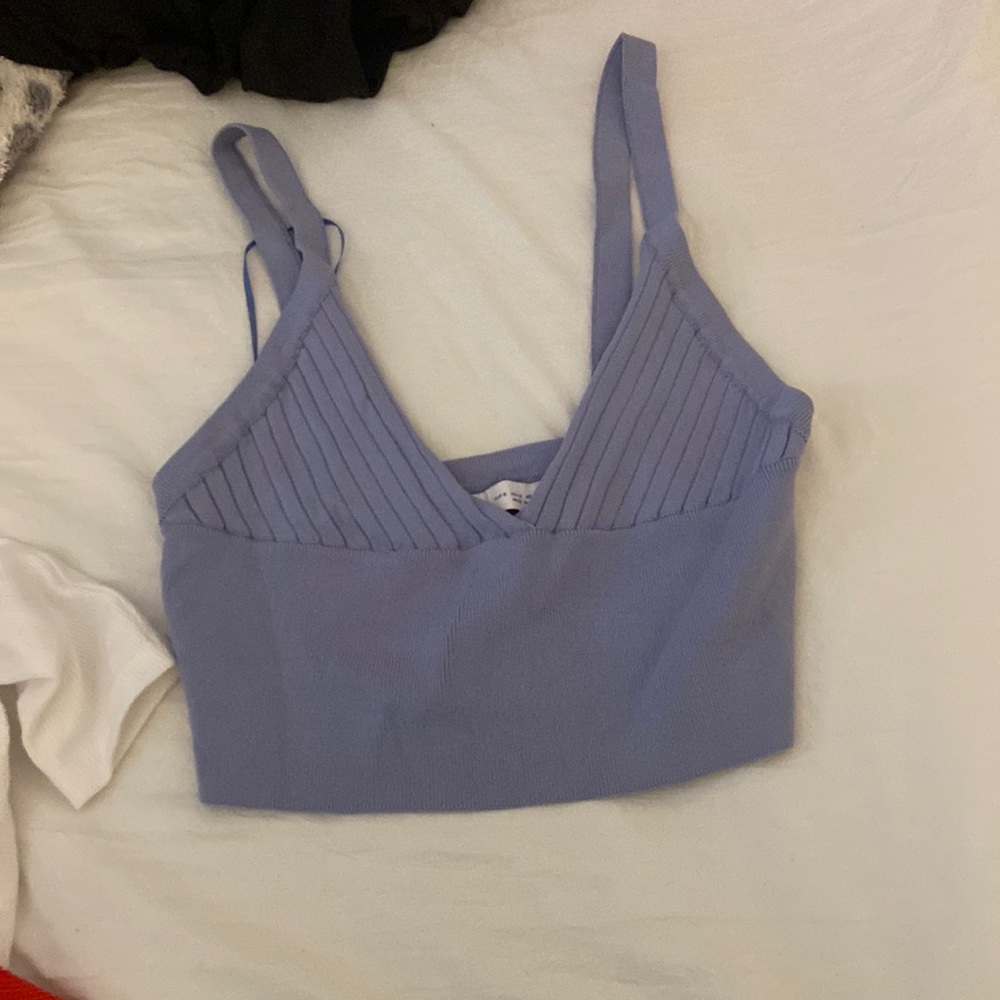 ZARA. Periwinkle V neck crop top.